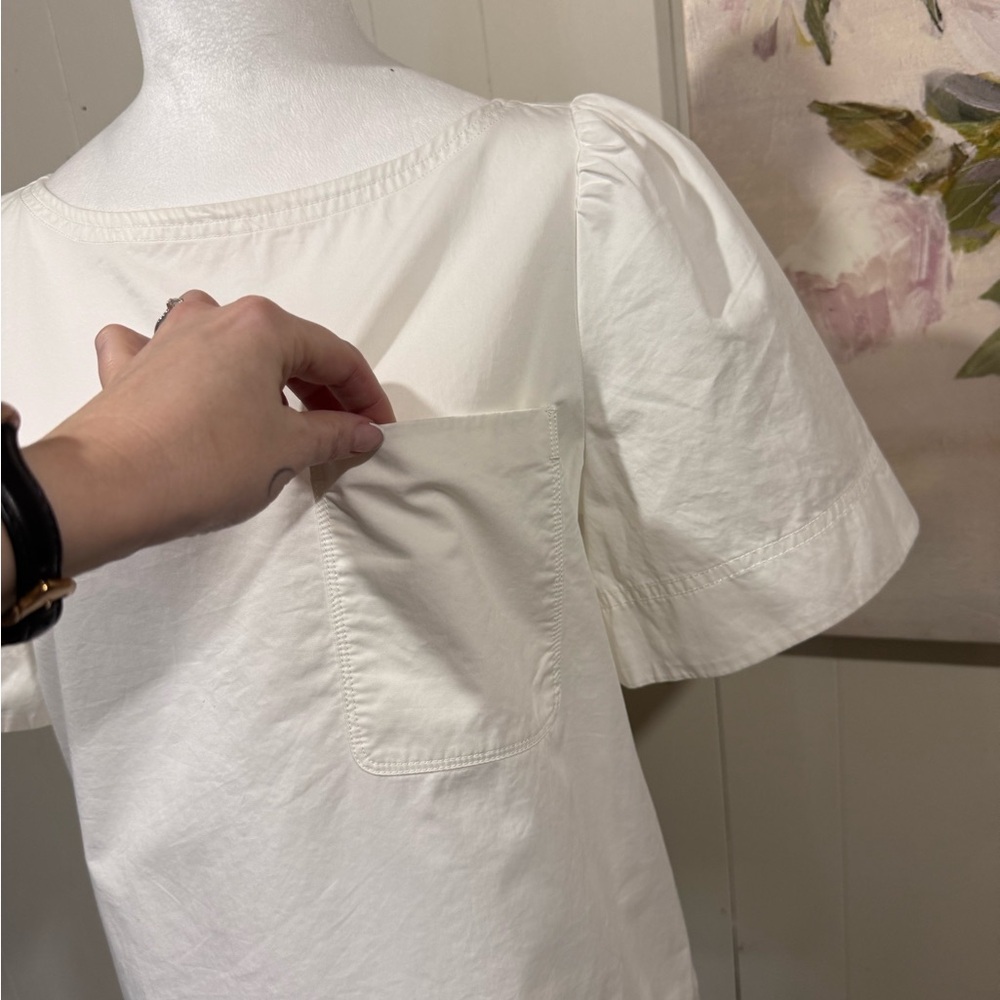 Kate Spade White Puff Sleeve Top with pocket - Picture 3 of 10